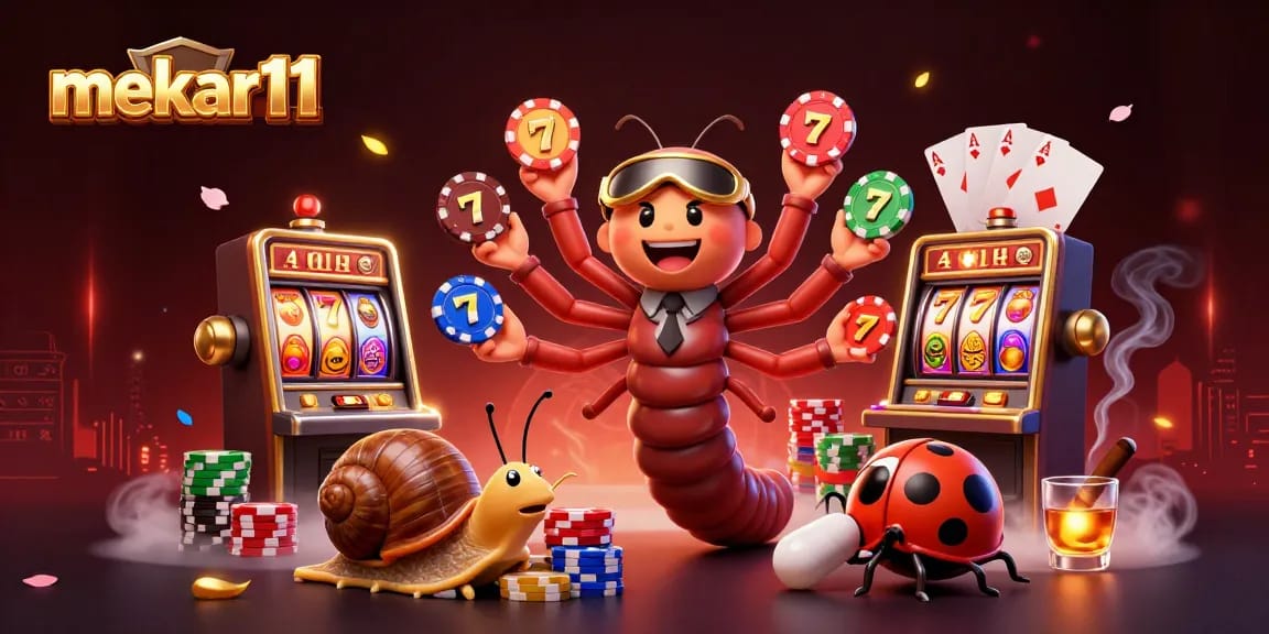 Mekar11 showcases exciting jackpots with vibrant slot reels, enticing players to win big.