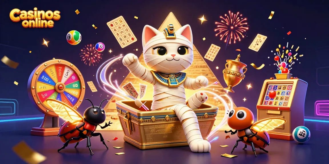 Explora casinos online y disfruta de la emoción de juegos vibrantes en una ilustración dinámica.