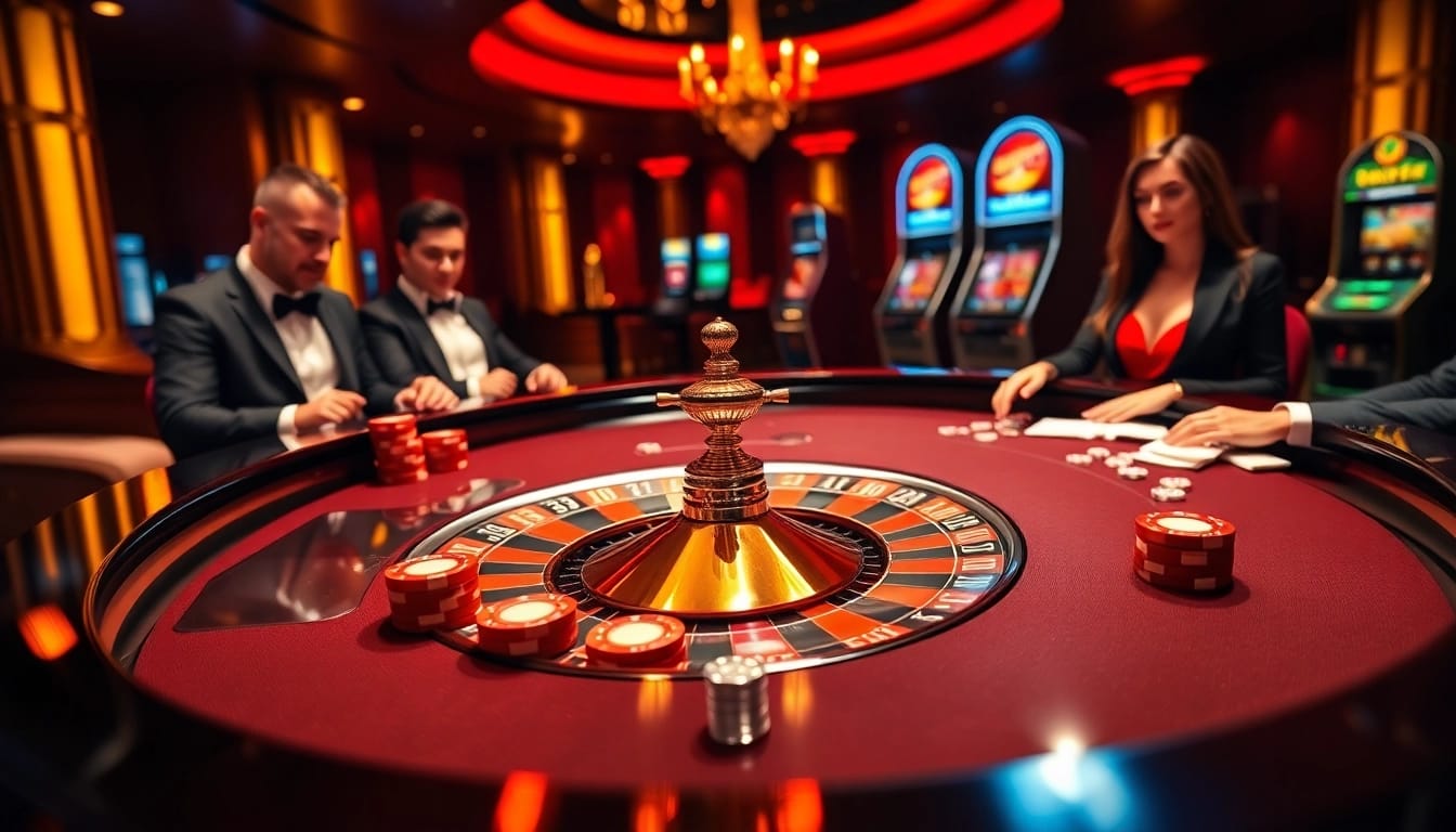 Winning at https://rr88co.net/ with excitement at a luxurious casino table featuring roulette and poker chips.