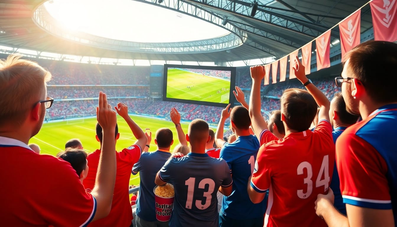 Socolive.com.co showcases soccer fans cheering during a live match in vibrant colors and full HD.