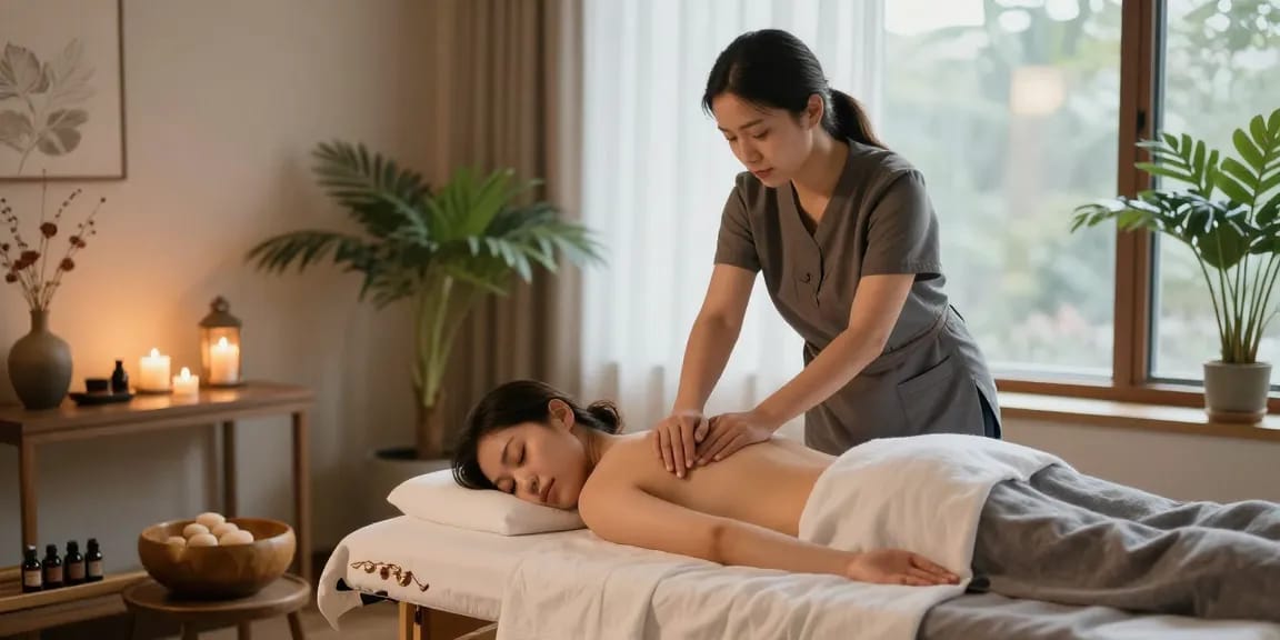 논현동 마사지 전문 스파에서 편안한 마사지 중인 모습.