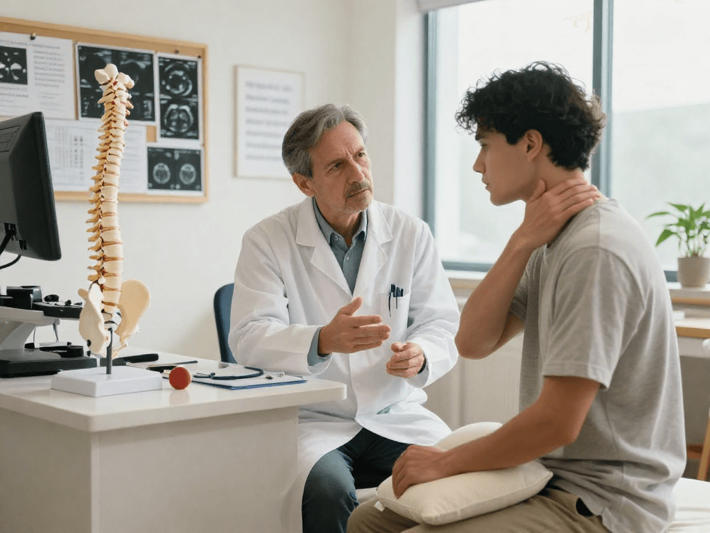 Boyun fıtığı ameliyatı consultation with physician discussing treatment options