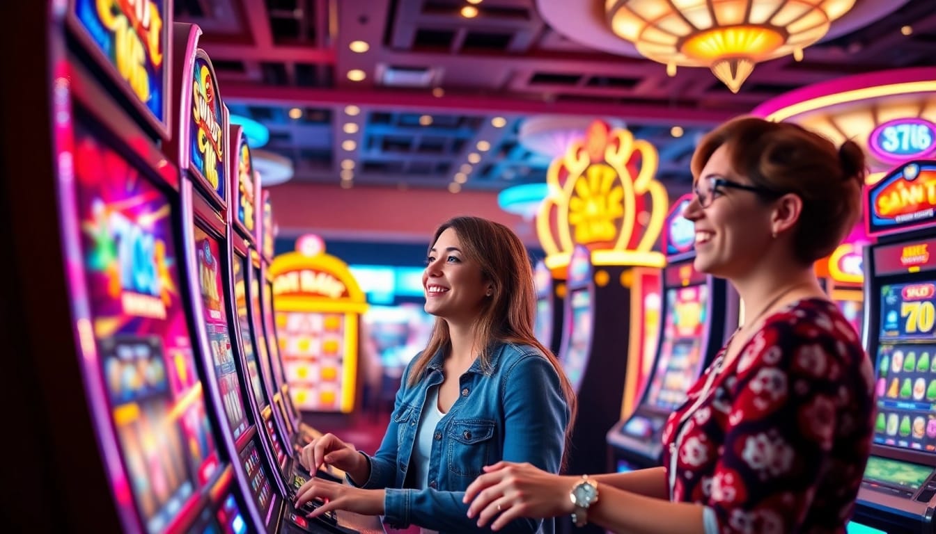 A vibrant online slot gaming scene emphasizing aman788 with players enjoying jackpot excitement and colorful machines.