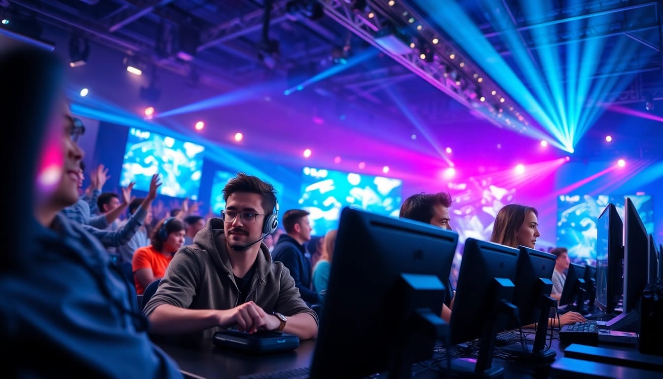 79king players dominate the esports arena, showcasing intense competition and vibrant graphics.
