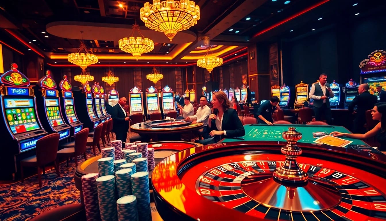 Experience the thrill of gaming at thabet casino with vibrant slot machines and poker action.