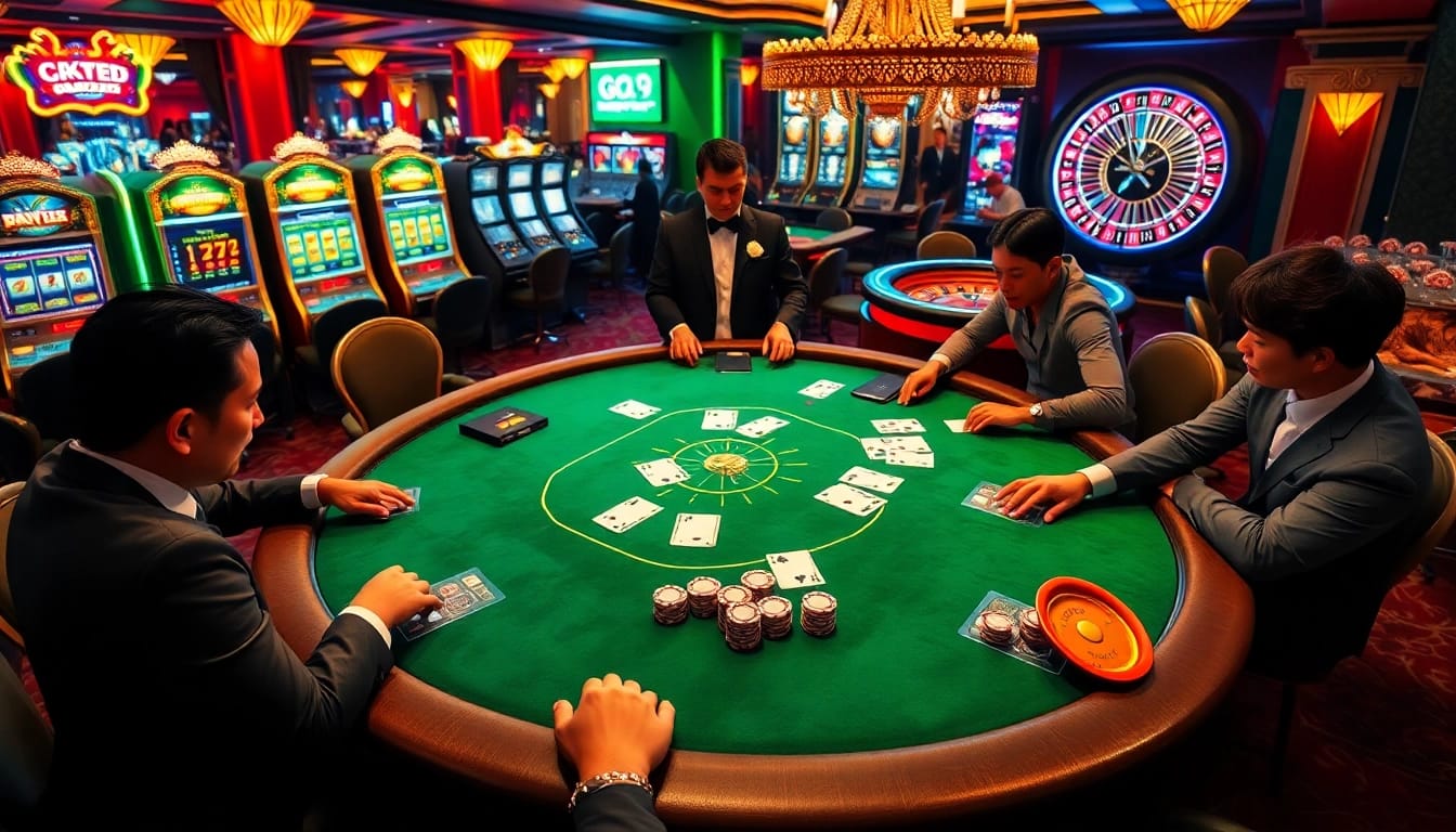 Experience thrilling poker action at GK88's luxurious casino with vibrant games and players.