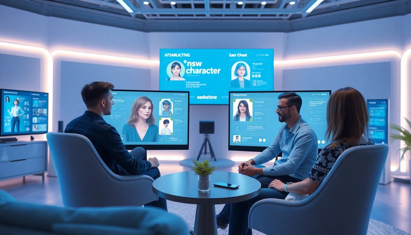 Engaging interaction with nsfw character AI in a modern digital studio, showcasing advanced chat options.