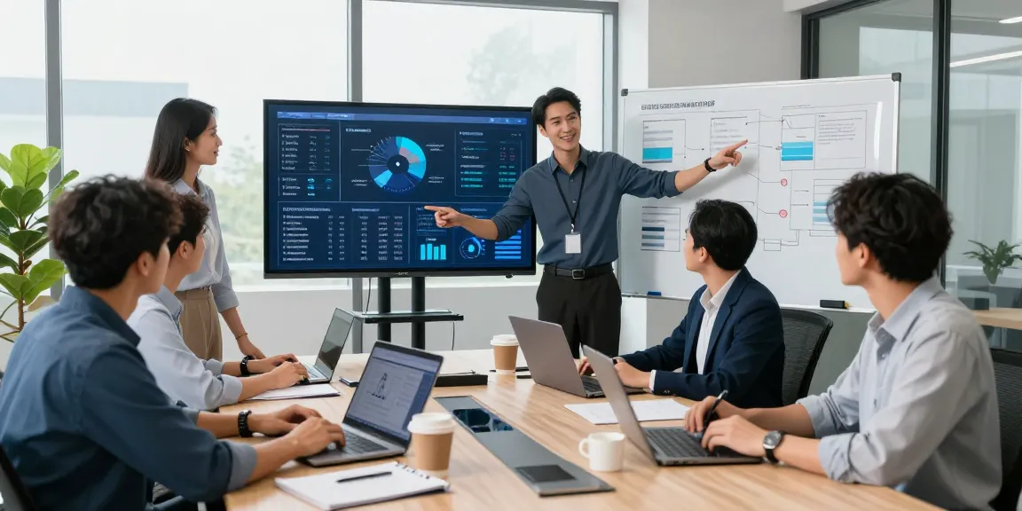 IT support small business team in a modern conference room discussing data and strategy