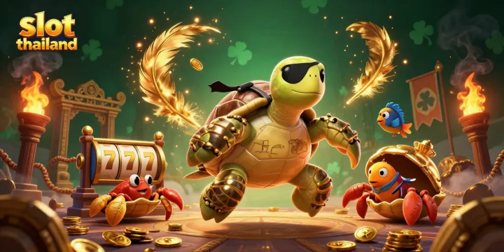 Experience thrilling adventures with slot thailand elements in this dynamic casino illustration featuring unique aquatic characters.