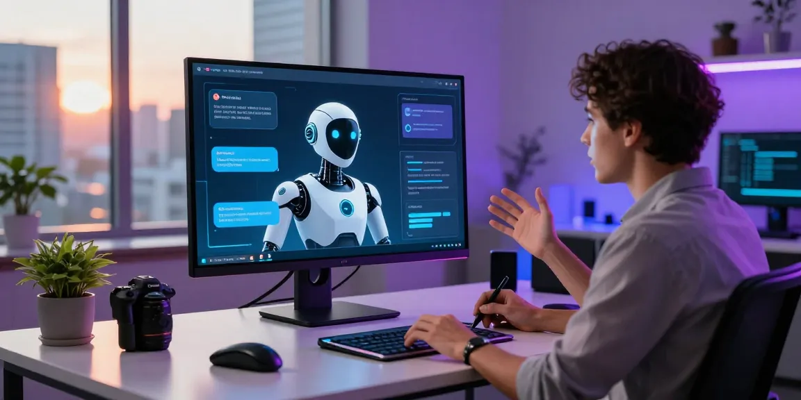 Engaging user interacting with spicy AI chatbot in a vibrant tech workspace