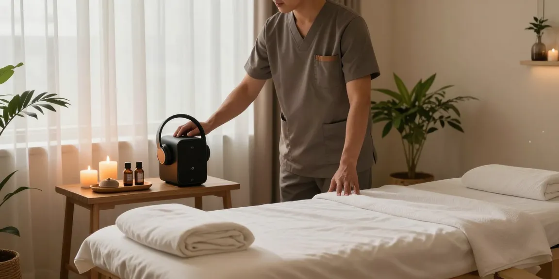 1인샵 마사지 치료 공간에서 편안한 분위기를 자아내는 모습