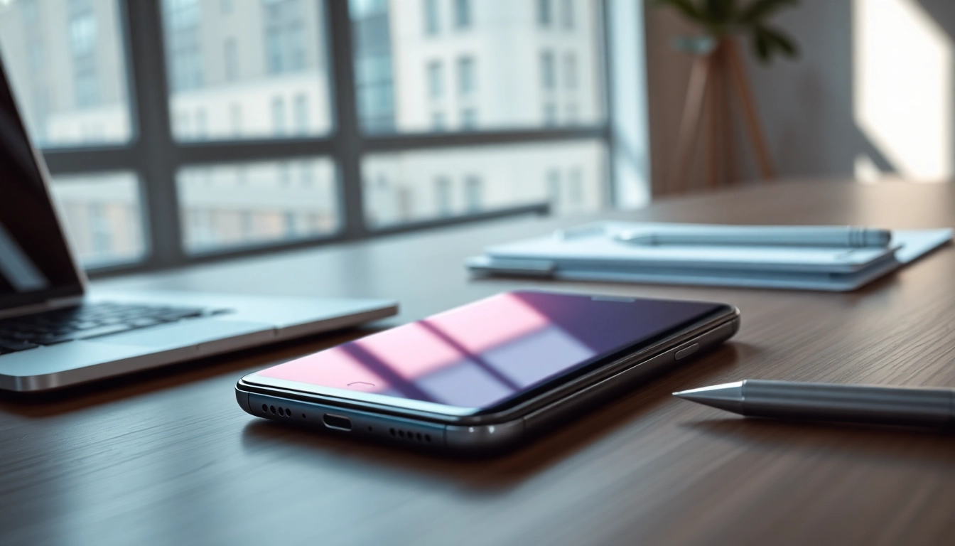 The Samsung Galaxy S8 displayed on a modern desk, showcasing its vibrant edge-to-edge screen and elegant design.
