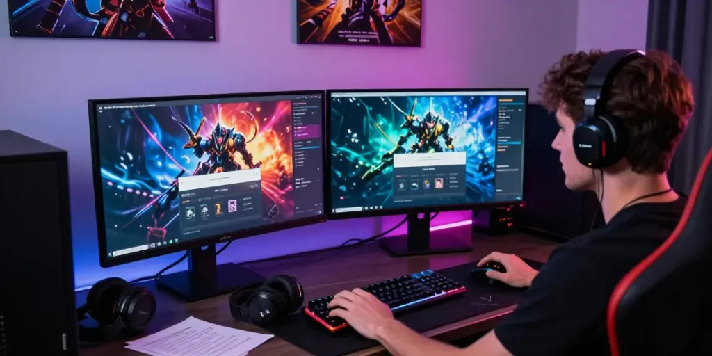 Engaging scene depicting a user logging into DJARUMBOS LOGIN with vibrant gaming graphics and accessories.