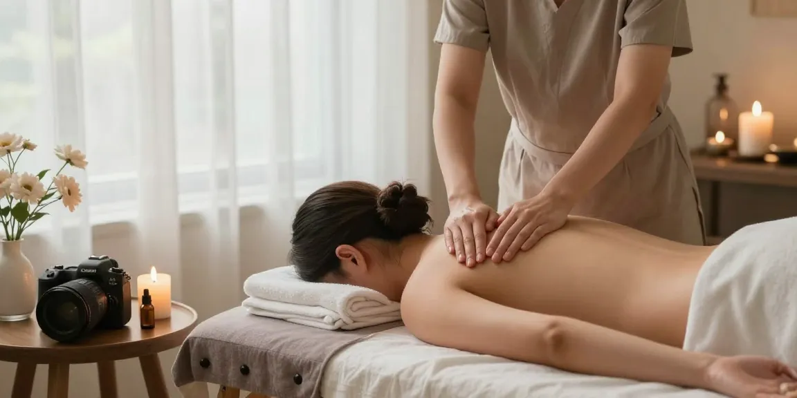 마사지 치료 중 편안한 분위기의 스파 환경에서 아로마 오일을 사용한 스웨디시 마사지 모습