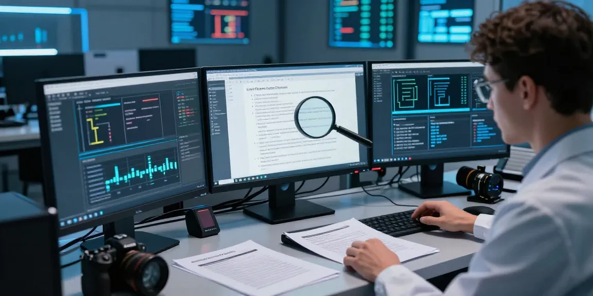 Detect PDF fraud with AI technology in a forensic analysis lab, showcasing advanced tools.