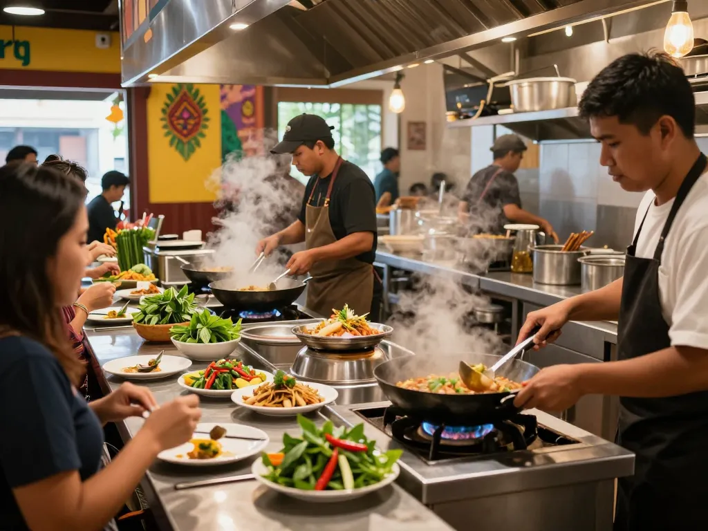 Delicious Thai food being prepared at Rusty Iron's kitchen, showcasing 88Pulsa's vibrant dining atmosphere.