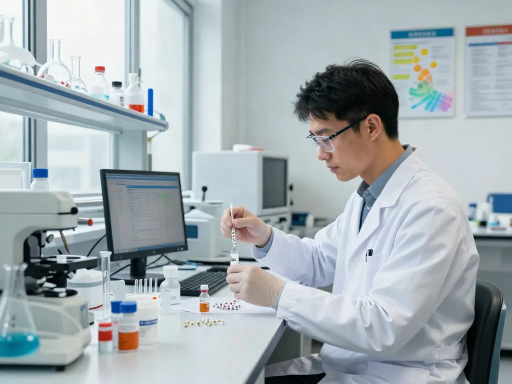 Scientist working with Swiss Chems peptides in a modern lab setting