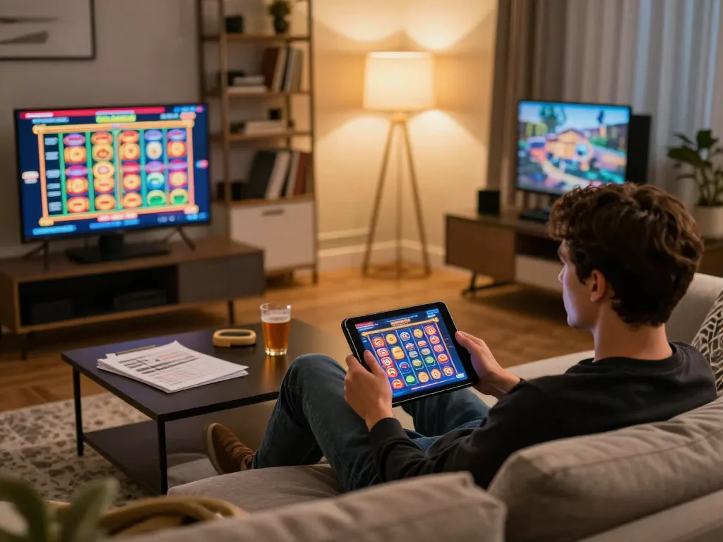 Engaging online casino gaming scene showcasing the Homepage experience through a modern home setup