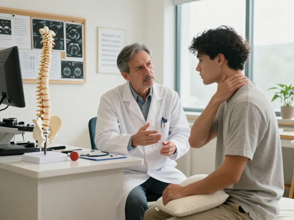 Boyun fıtığı ameliyatı consultation with physician discussing treatment options