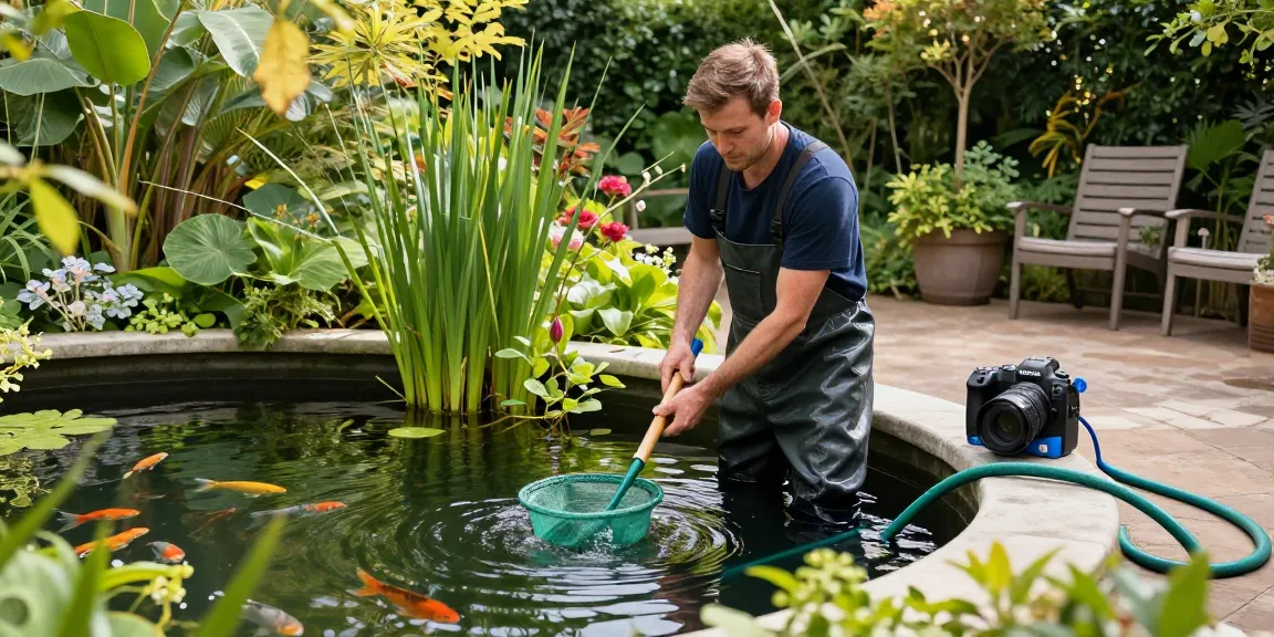 Professional Pond Cleaning London: Expert cleaning service enhancing the health and beauty of a vibrant garden pond.