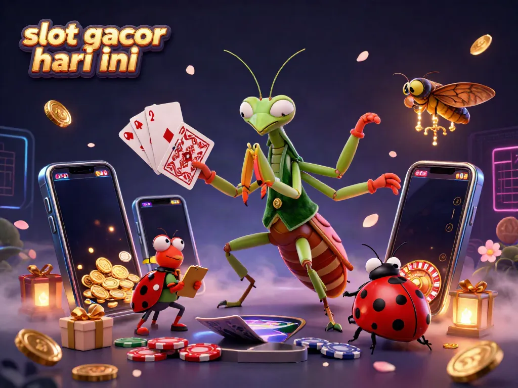 Gambaran slot gacor hari ini dengan karakter unik dalam suasana kasino berkilau dan permainan yang seru.
