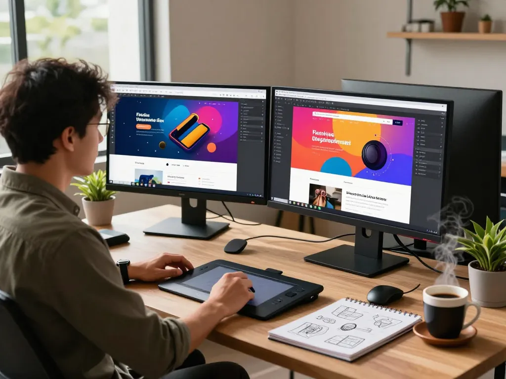 Freelance web designer near me crafting websites in a creative workspace in Kuala Lumpur