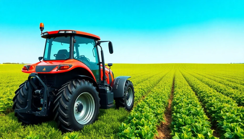 AF88 tractor showcasing agricultural innovation in a green field under clear skies.