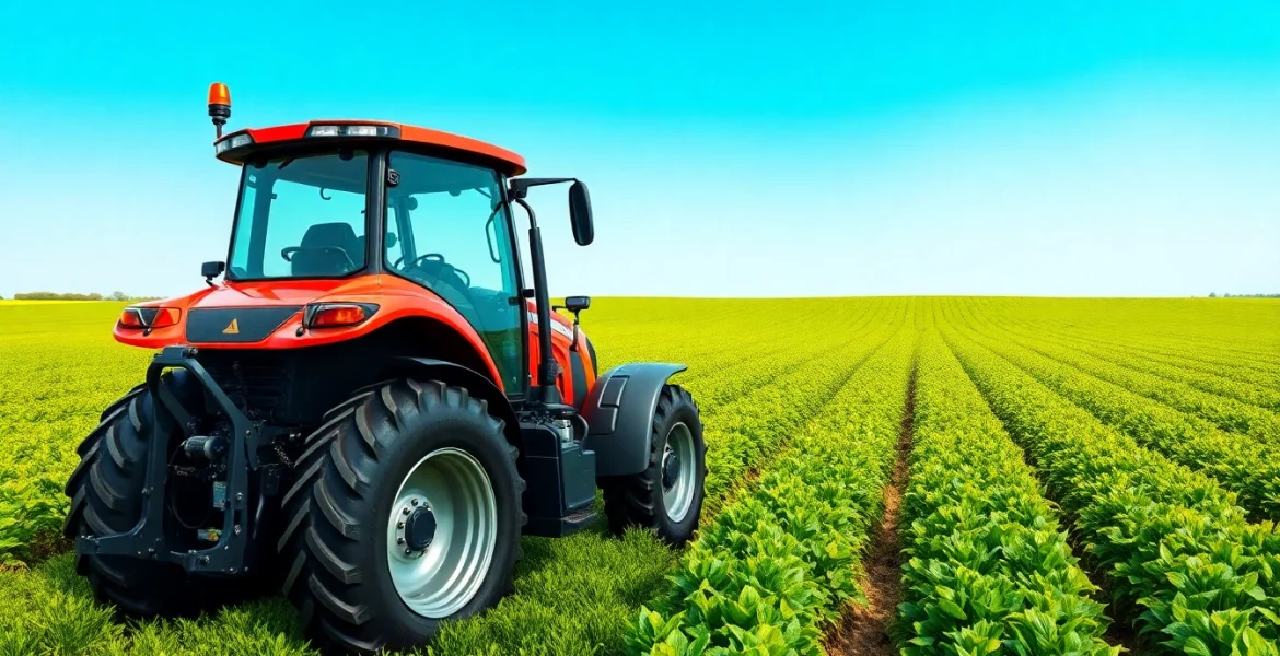 AF88 tractor showcasing agricultural innovation in a green field under clear skies.