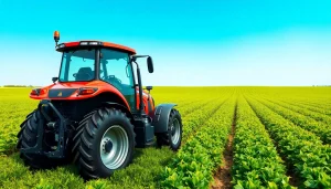 AF88 tractor showcasing agricultural innovation in a green field under clear skies.