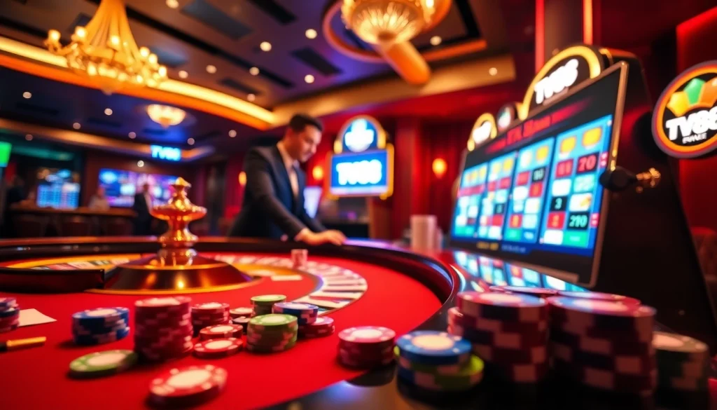 TV88 players enjoying a dynamic casino experience with roulette tables and engaging games.