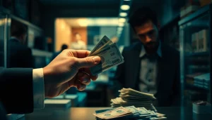 카드깡의 불법 현금화 거래 과정에서 현금과 영수증을 교환하는 모습