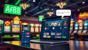 Dynamic AF88 online betting platform on mobile and laptop showcasing gaming experience.