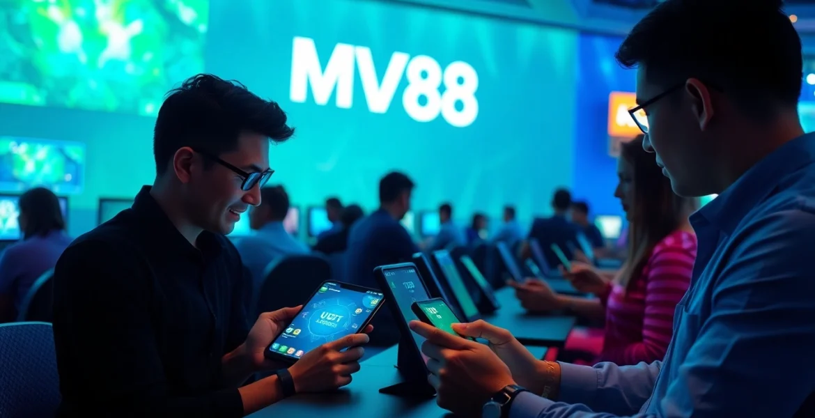 MV88 app interface showcasing online gaming with USDT transactions and vibrant design.