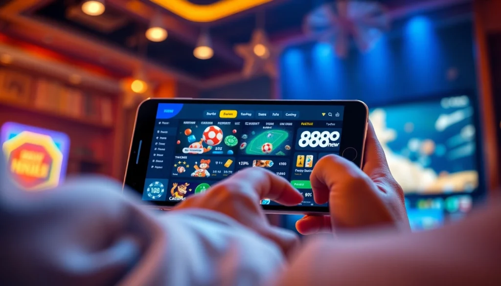 Engaging user experience at 888new with vibrant gaming interface and digital currency elements.