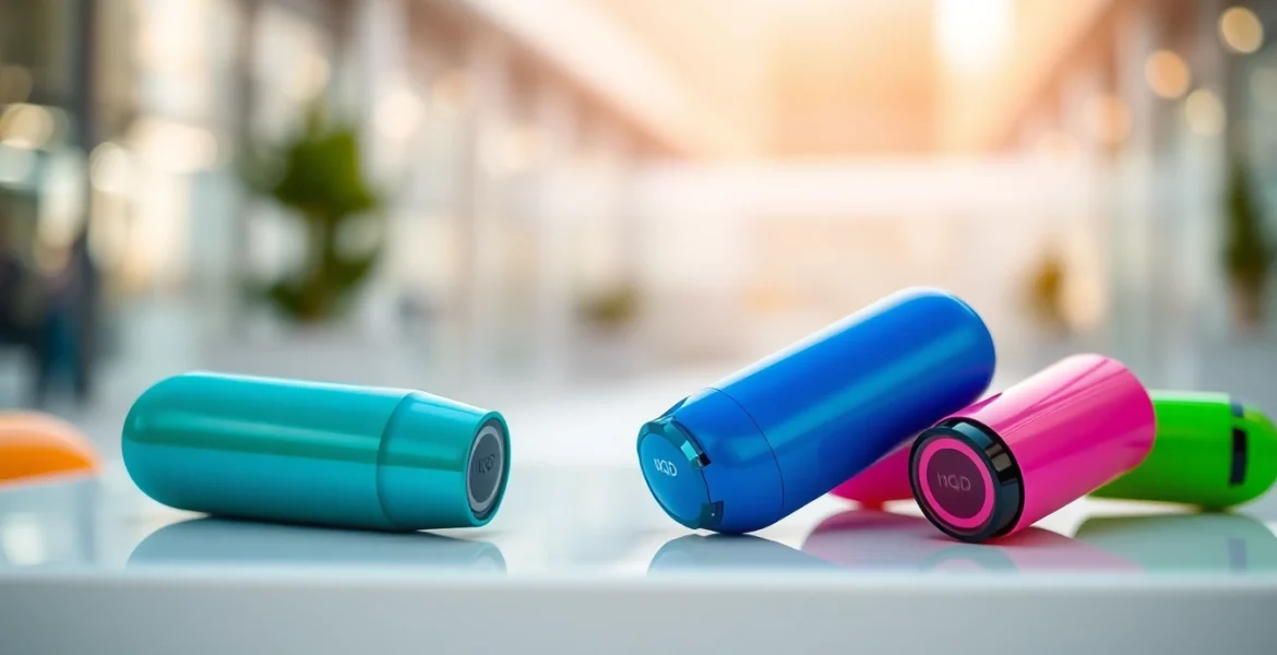 Entdecken Sie die verschiedenen hqd pods in lebhaften Farben auf einem eleganten weißen Untergrund.