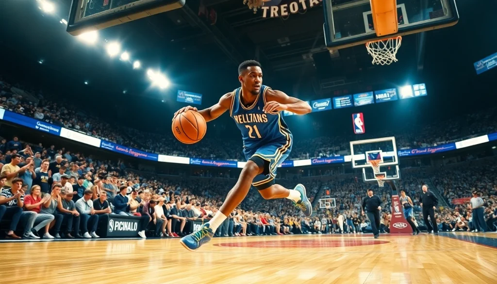 nba중계 경기에서 공격하는 농구 선수의 생동감 넘치는 모습