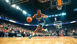 nba중계 경기에서 공격하는 농구 선수의 생동감 넘치는 모습