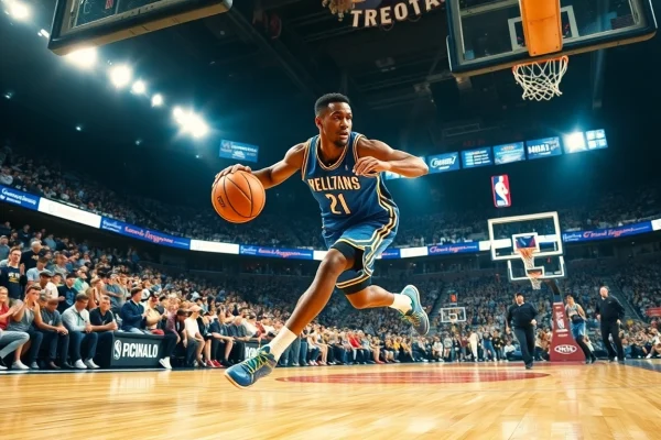 nba중계 경기에서 공격하는 농구 선수의 생동감 넘치는 모습