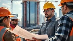 Manhattan Construction Manager leading a team on a construction site with vibrant activity.