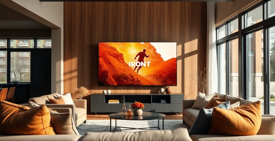 Engaging living room showcasing iron tv on a stylish flat-screen for family entertainment.