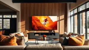 Engaging living room showcasing iron tv on a stylish flat-screen for family entertainment.