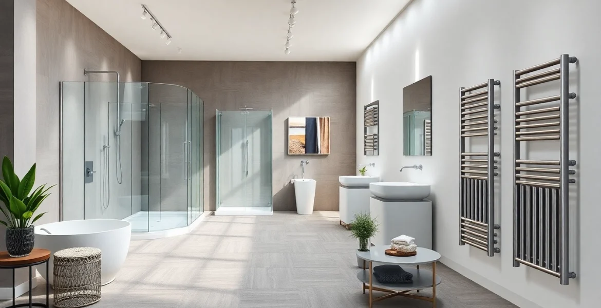 Sonni sanitär GmbH präsentiert elegante Badezimmerprodukte in einem modernen Ausstellungsraum.