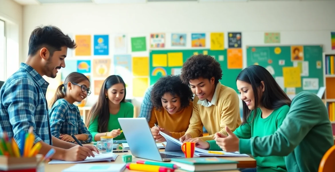 Engaged students in a vibrant classroom exemplifying Education through collaboration and innovation.