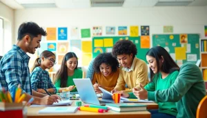 Engaged students in a vibrant classroom exemplifying Education through collaboration and innovation.