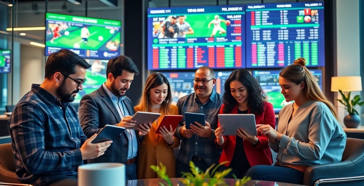 Analyze top sports betting sites India with a diverse team examining data and odds.