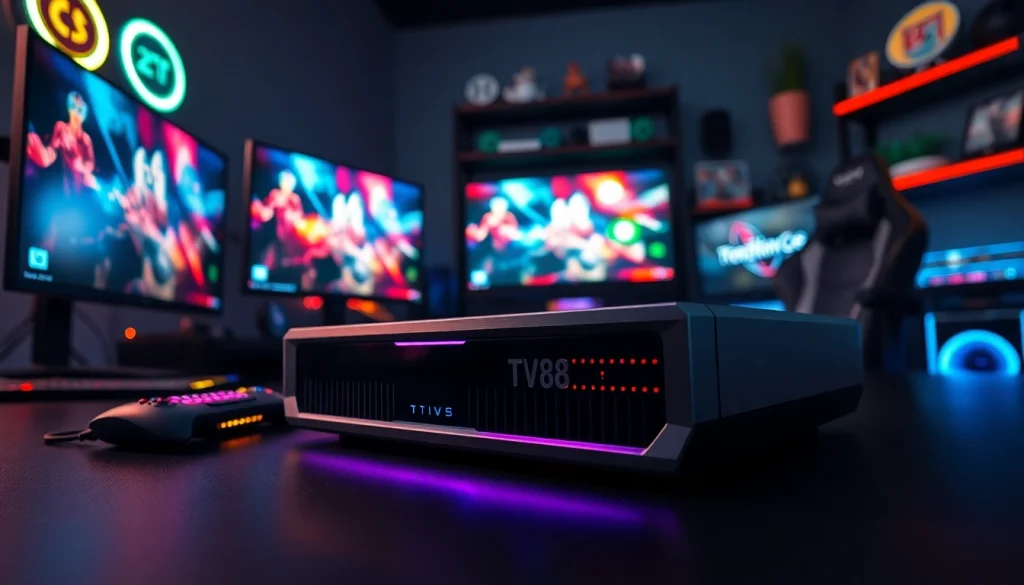 Experience the excitement of the TV88 gaming console in a vibrant setup.