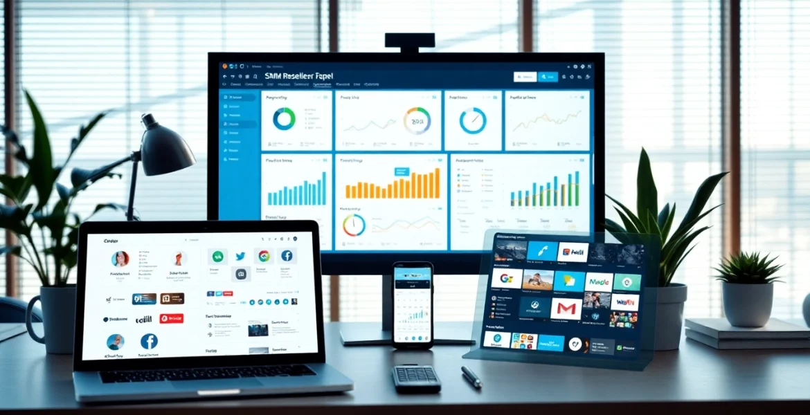 Showcasing an smm reseller panel through a professional digital marketing workspace.