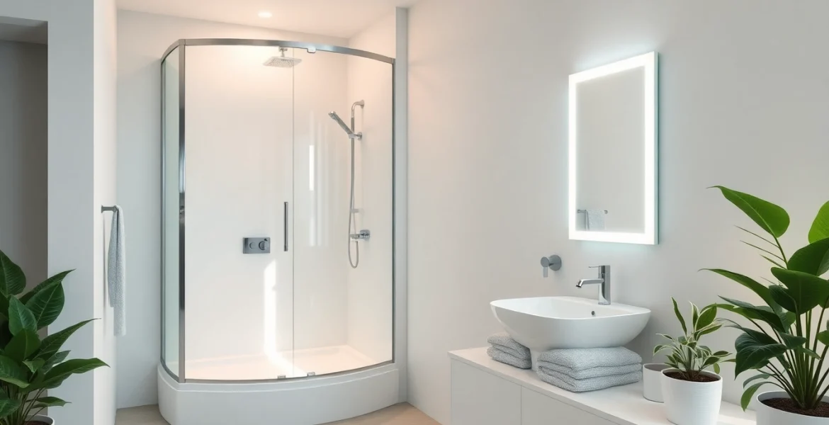 Illuminer votre salle de bain avec sirhona fr : douche moderne et miroir LED.