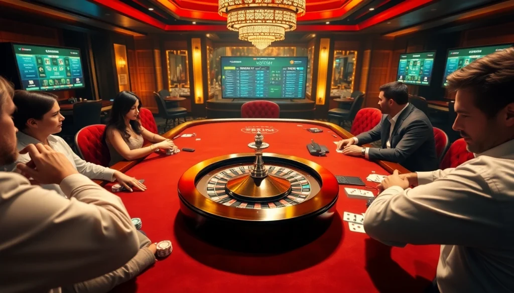 Experience excitement at 79king net with players engaged in poker at an elegant casino table.