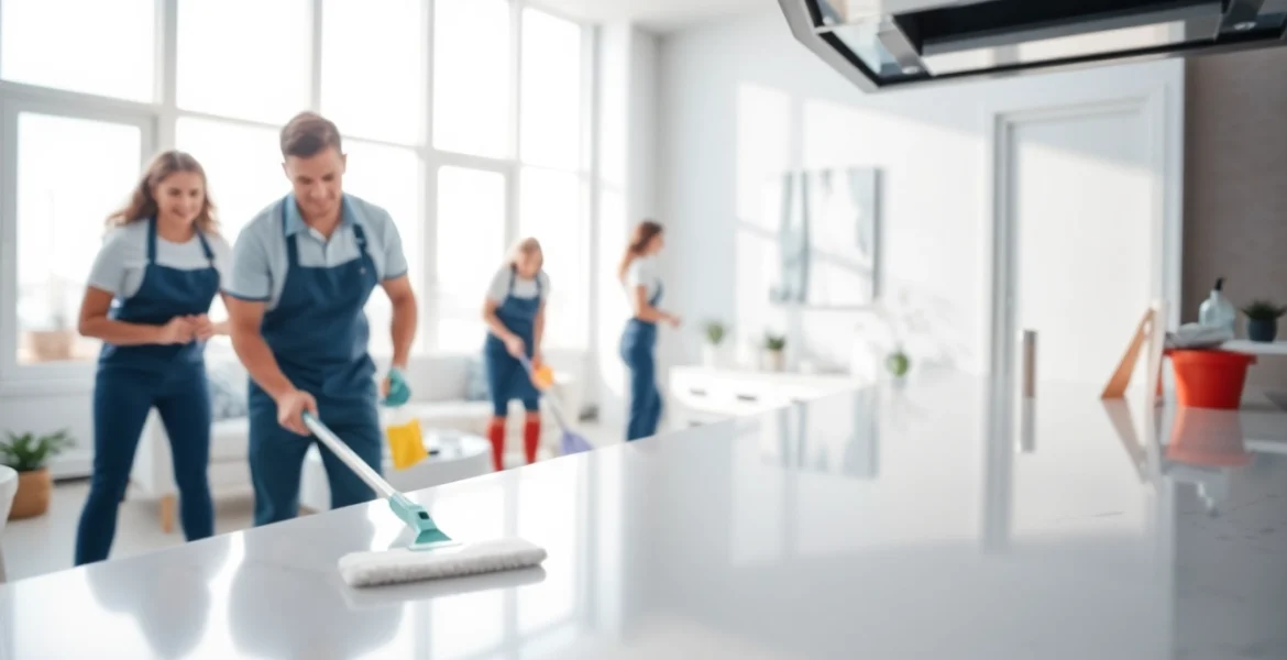 Enhance your space with a professional Cleaning Service team working diligently in a bright home.